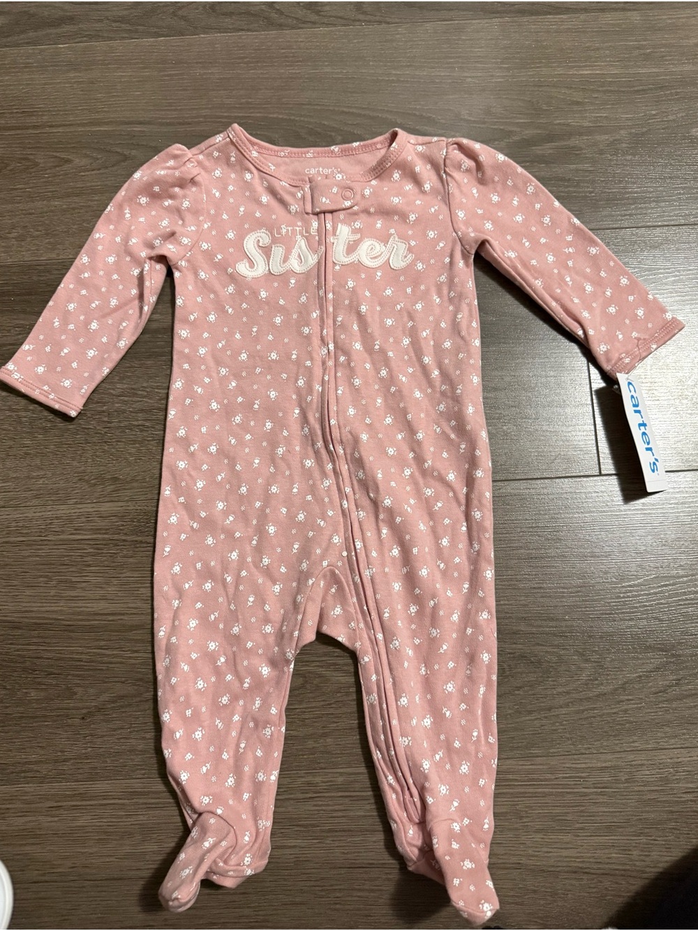 Carter's Pink 'Little Sister' Footed One-Piece 2-way zip pajama